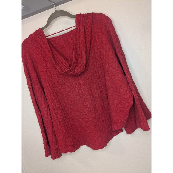 FREE PEOPLE Red Baja Babe Hacci Top Hoodie Womens Size Small Oversized Slouchy - Picture 10 of 10